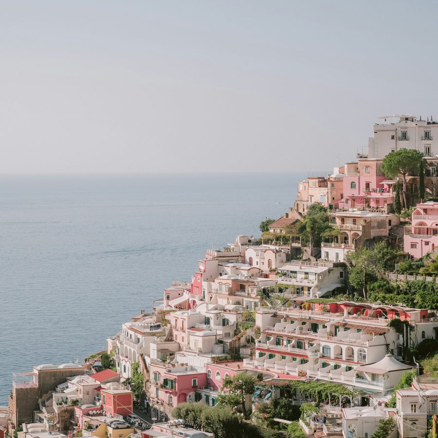 The pastel houses of Positano above the sea