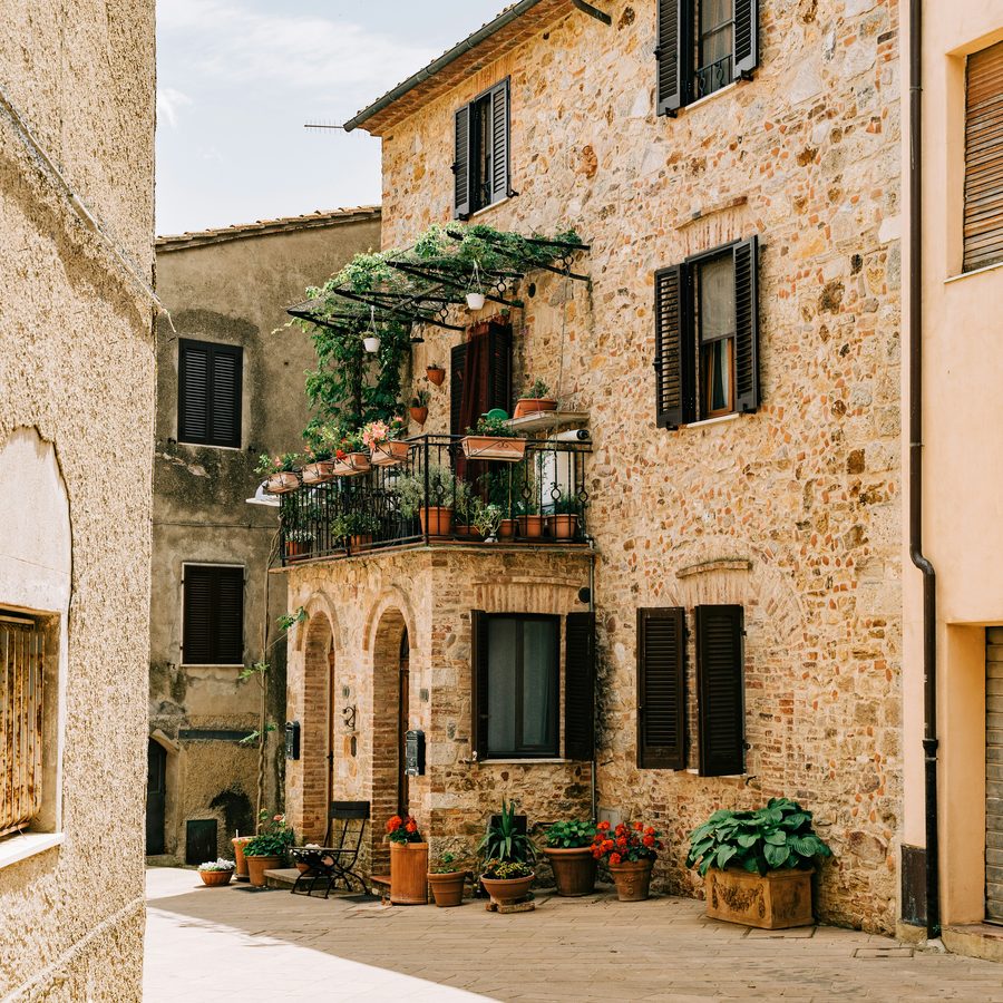 Stone houses along a quiet village lane